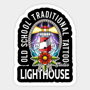 old school traditional tattoo light house Sticker